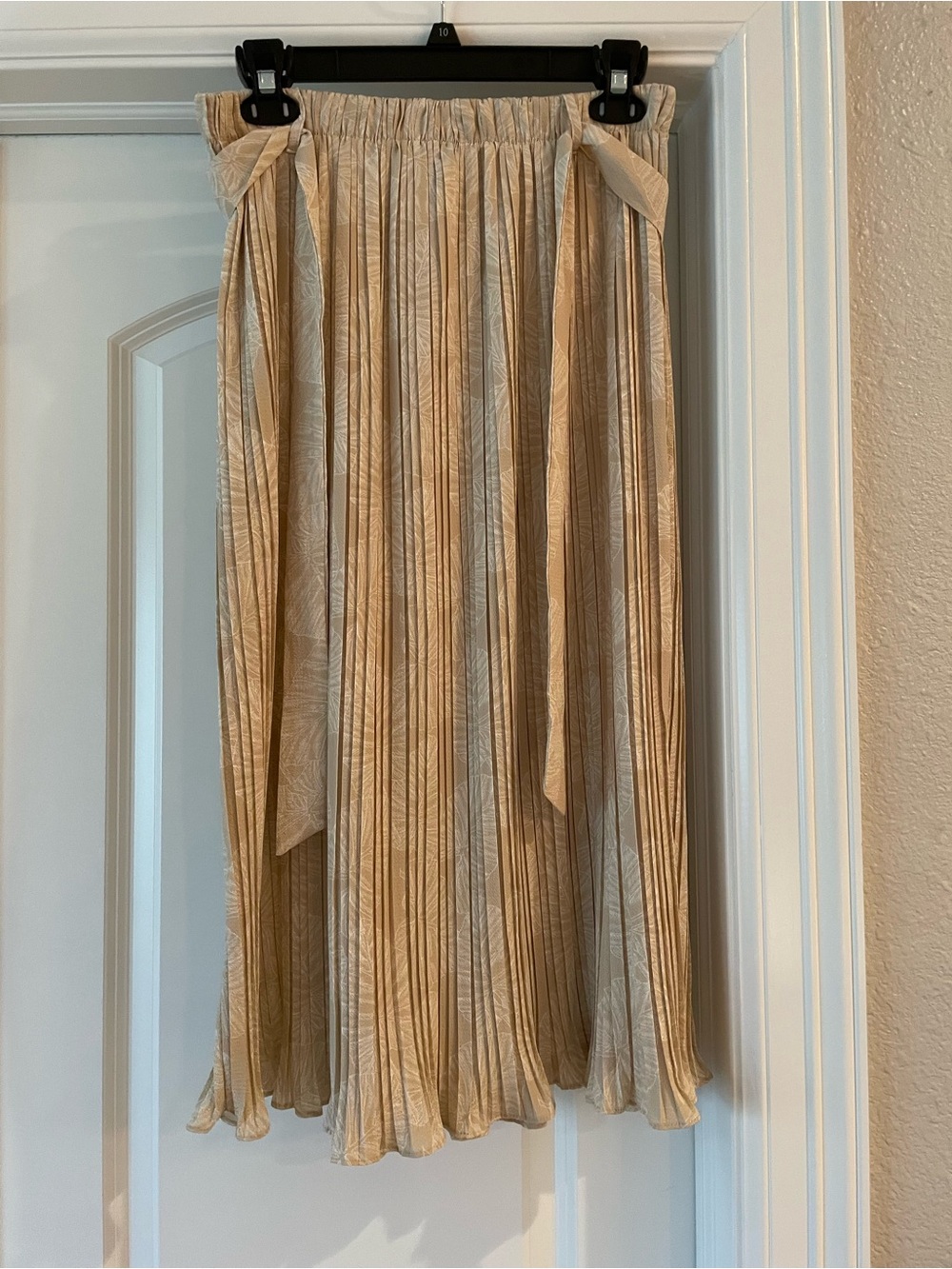Alice Blue Pleated Tie-Waist Midi Skirt in Beige